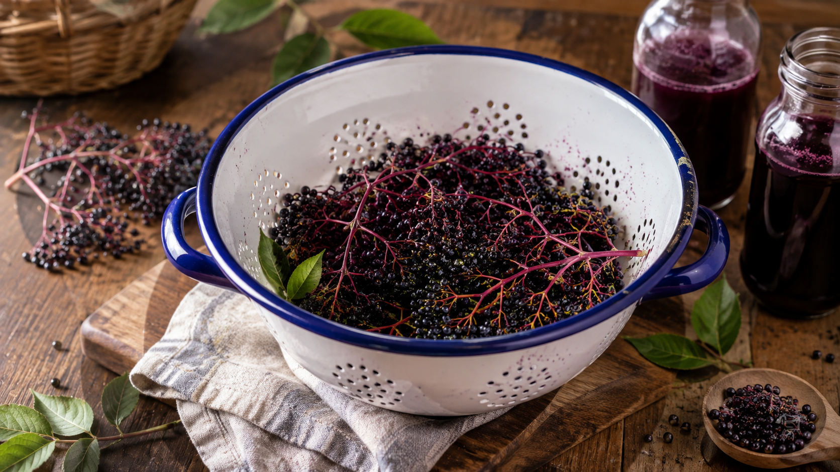 selbst gekochter Holunderbeersaft mit Zimt und Vanille